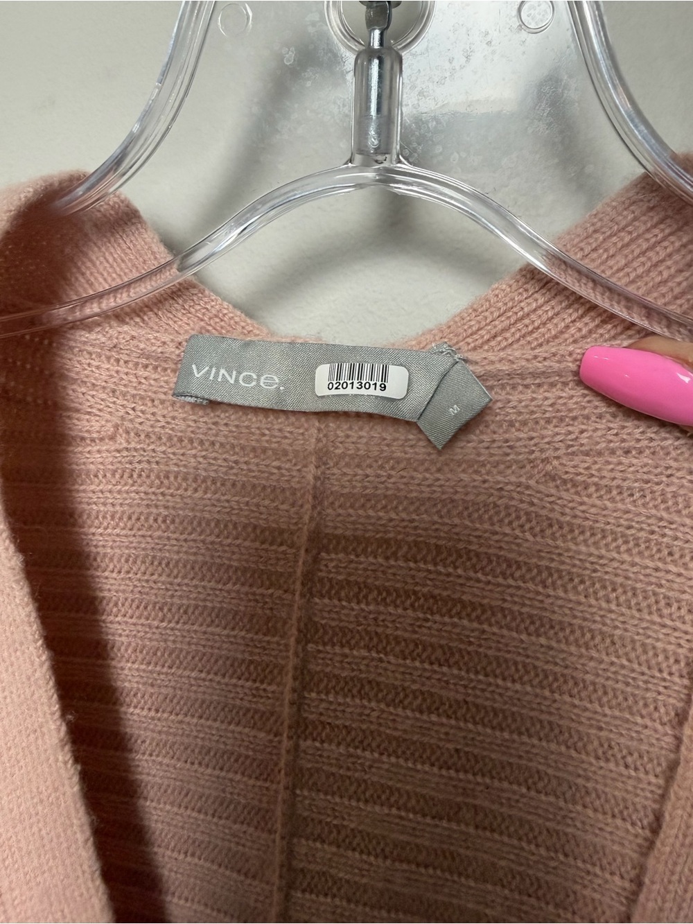 Vince Blush Pink Cashmere Wool Ribbed V Neck Sweater Medium - Picture 3 of 4